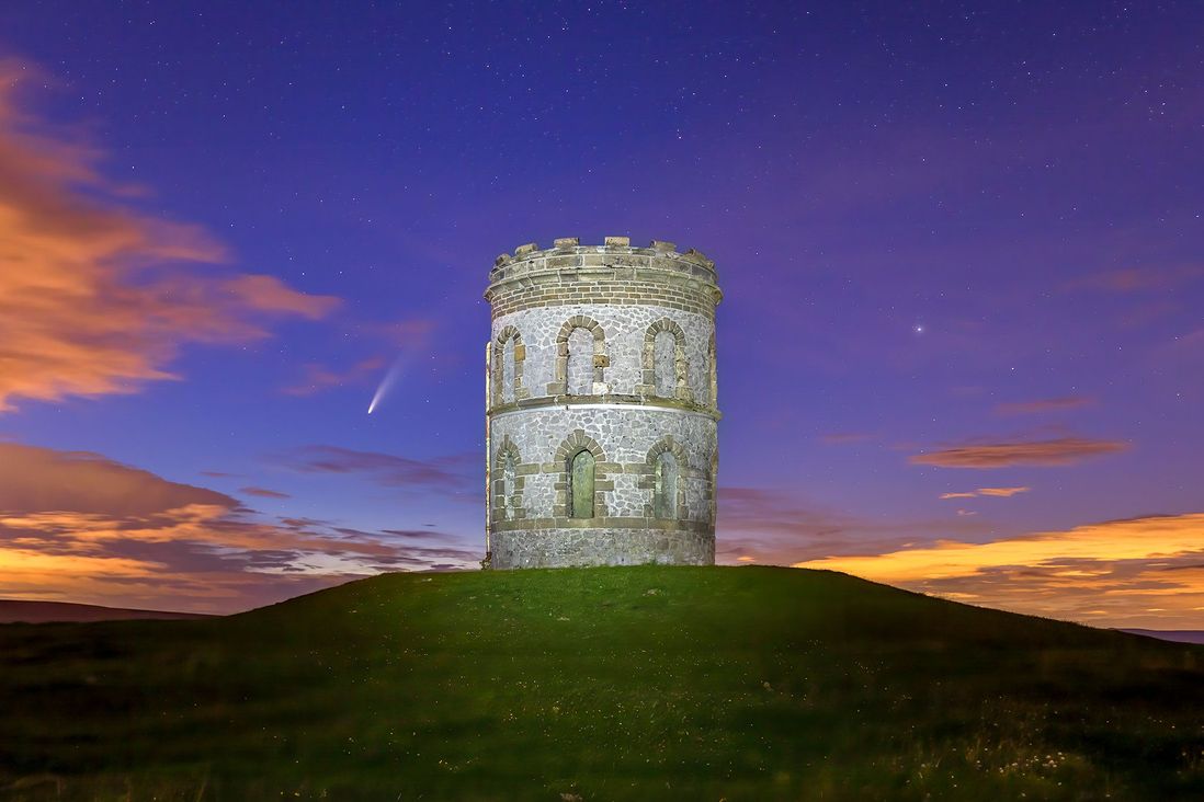 Comet Neowise over Solomons Temple in Buxton, Derbyshire